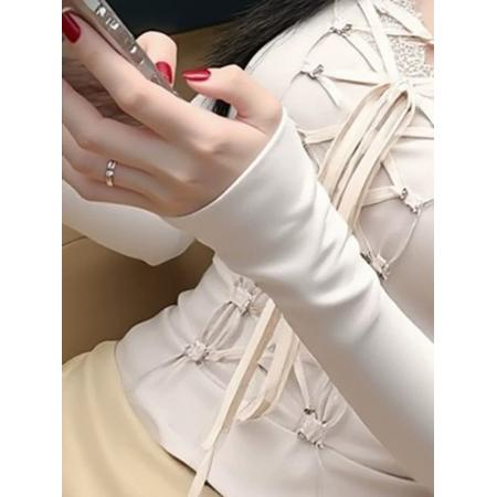 FA56618# 春秋冬独特纯欲蕾丝拼接长袖t恤上衣辣妹修身显瘦打底衫女内搭 服裝批發女裝批發服飾貨源