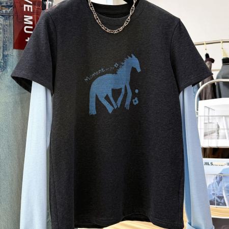 FA56621# 德绒大码300斤春韩系卡通印花拼接假两件长袖T恤女内搭打底衫上衣 服裝批發女裝批發服飾貨源