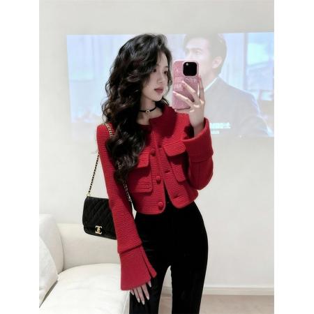 FA56630# 红色小香风外套新款今年流行爆款高端气质时髦圣诞新年上衣冬 服裝批發女裝批發服飾貨源