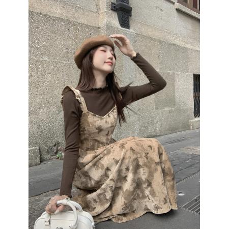 FA56631# 韩版春季新款连衣裙设计感蝴蝶花飞飞袖背心裙百搭打底衫 服裝批發女裝批發服飾貨源