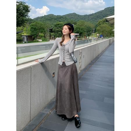 FA56636# 温柔风秋季新款套装设计感木耳边别致绑带上衣百搭半身裙 服裝批發女裝批發服飾貨源