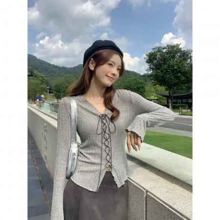 FA56636# 温柔风秋季新款套装设计感木耳边别致绑带上衣百搭半身裙 服裝批發女裝批發服飾貨源