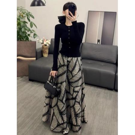 FA56637# 超火冬装一整套超好看韩系高级感气质圆领针织衫半身裙两件套 服裝批發女裝批發服飾貨源