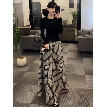 FA56637# 超火冬装一整套超好看韩系高级感气质圆领针织衫半身裙两件套 服裝批發女裝批發服飾貨源