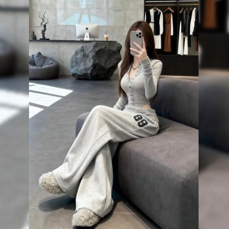 FA56638# 韩版气质修身连体上衣阔腿长裤女装春季新款辣妹休闲运动套装 服裝批發女裝批發服飾貨源