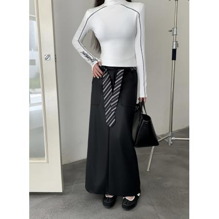 FA56644# 冬季高腰直筒半身PU皮裙中长款气质开叉百搭显瘦包臀长裙  服裝批發女裝批發服飾貨源