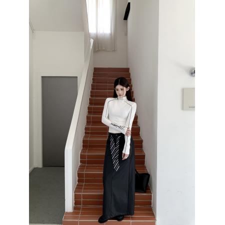 FA56644# 冬季高腰直筒半身PU皮裙中长款气质开叉百搭显瘦包臀长裙  服裝批發女裝批發服飾貨源