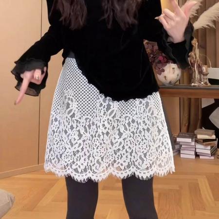 FA56657# 韩系时尚显瘦百搭休闲短裤女早春新款洋气假两件蕾丝拼接裤子  服裝批發女裝批發服飾貨源