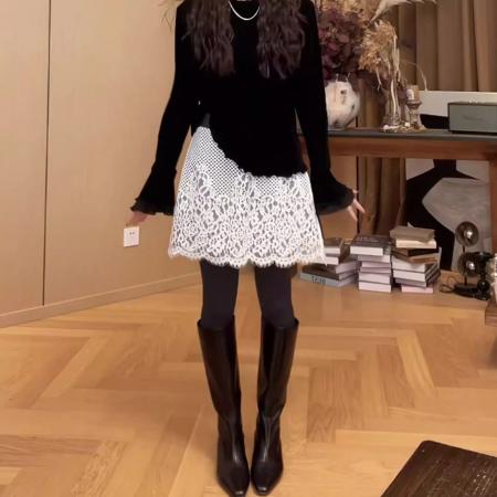 FA56657# 韩系时尚显瘦百搭休闲短裤女早春新款洋气假两件蕾丝拼接裤子  服裝批發女裝批發服飾貨源