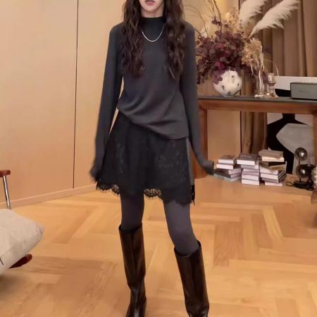 FA56657# 韩系时尚显瘦百搭休闲短裤女早春新款洋气假两件蕾丝拼接裤子  服裝批發女裝批發服飾貨源