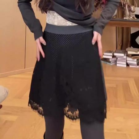 FA56657# 韩系时尚显瘦百搭休闲短裤女早春新款洋气假两件蕾丝拼接裤子  服裝批發女裝批發服飾貨源