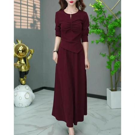 FA56661# 时尚洋气上衣半身裙两件套秋季新款显瘦遮肉法式套装裙  服裝批發女裝批發服飾貨源