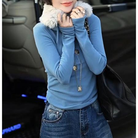 FA56662# 时尚休闲百搭毛领保暖卫衣女春款洋气半拉链长袖上衣  服裝批發女裝批發服飾貨源