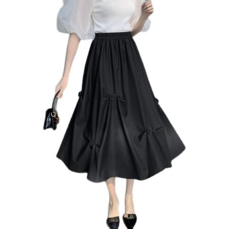 FA56679# 小众百搭松紧腰半身裙春夏设计感不规则褶皱花朵a字中长裙  服裝批發女裝批發服飾貨源