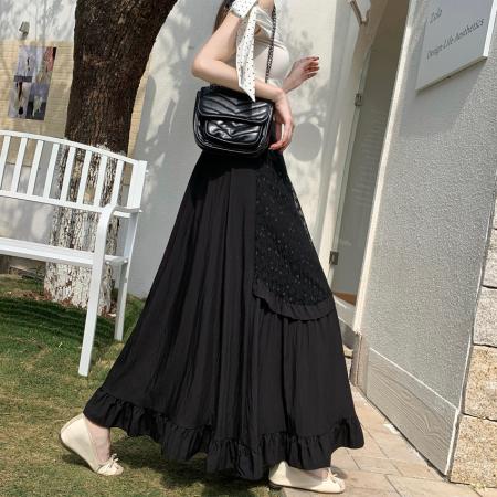 FA56680# 小众设计感白色中长款半身裙女春夏蕾丝拼接木耳边蛋糕裙裙子  服裝批發女裝批發服飾貨源