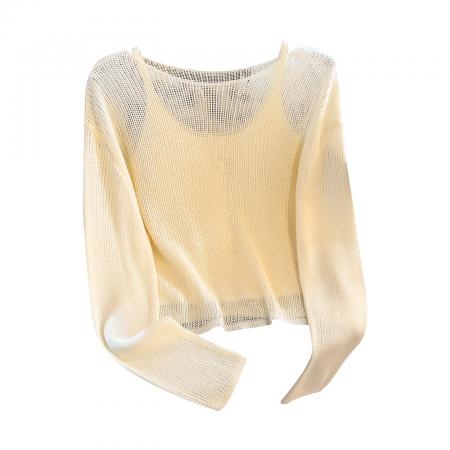 FA56682# 镂空圆领两件套针织衫女早春新款宽松套头百搭长袖上衣  服裝批發女裝批發服飾貨源