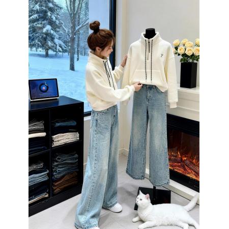 FA56684# 半拉链立领加绒加厚卫衣女新款爆款慵懒风小个子宽松上衣  服裝批發女裝批發服飾貨源