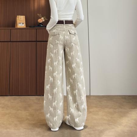 FA56685# 春秋季马到成功绣花牛仔窄版直筒阔腿裤女145CM娇小个  服裝批發女裝批發服飾貨源