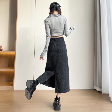 FA56686# 春秋百搭豹纹牛仔一步裙半身裙女145CM娇小个子  服裝批發女裝批發服飾貨源