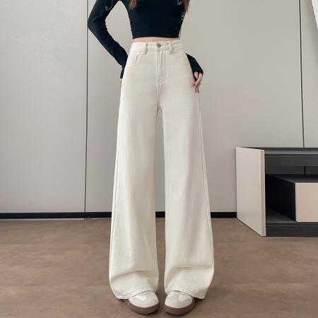 FA56687# 春季百搭米白窄版直筒阔腿裤女145CM娇小个子  服裝批發女裝批發服飾貨源