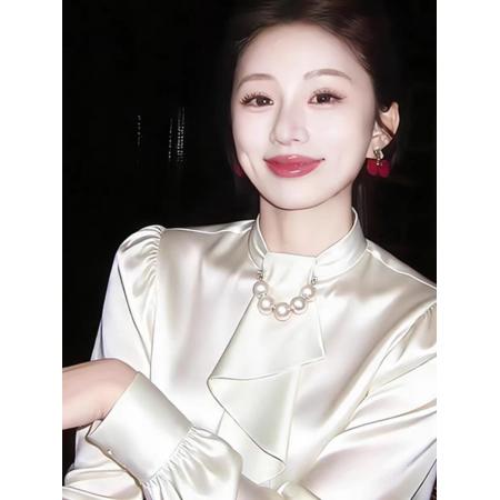 FA56692# 流行重要场合小众不撞款上衣轻奢高级感米色缎面衬衫女  服裝批發女裝批發服飾貨源