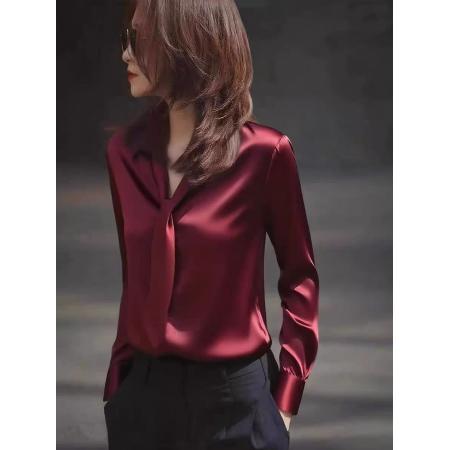 FA56695# 红色衬衫今年流行爆款高级感轻奢减龄洋气气质打底内搭上衣秋  服裝批發女裝批發服飾貨源
