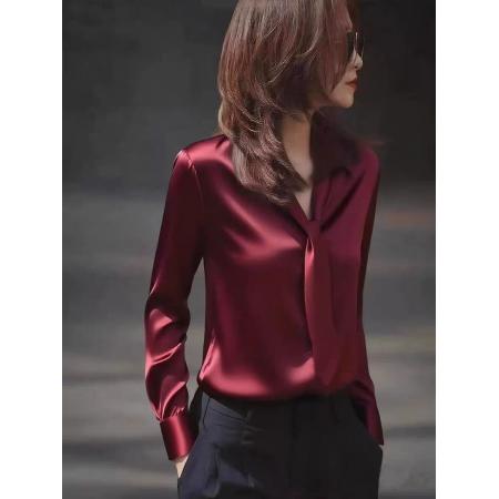 FA56695# 红色衬衫今年流行爆款高级感轻奢减龄洋气气质打底内搭上衣秋  服裝批發女裝批發服飾貨源