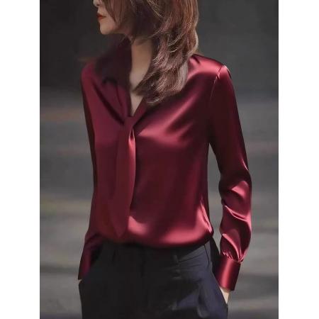 FA56695# 红色衬衫今年流行爆款高级感轻奢减龄洋气气质打底内搭上衣秋  服裝批發女裝批發服飾貨源