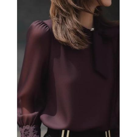 FA56696# 深紫色长袖衬衫上衣女秋新款高级感轻奢减龄洋气重要场合小衫  服裝批發女裝批發服飾貨源