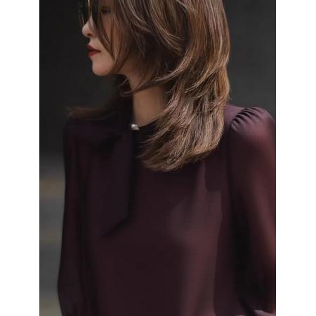 FA56696# 深紫色长袖衬衫上衣女秋新款高级感轻奢减龄洋气重要场合小衫  服裝批發女裝批發服飾貨源