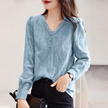 FA56701# 长袖T恤女士轻奢高级感蕾丝打底衫流行爆款洋气小衫上衣  服裝批發女裝批發服飾貨源