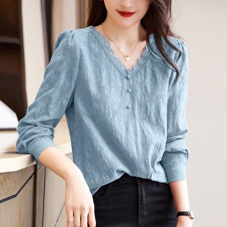 FA56701# 长袖T恤女士轻奢高级感蕾丝打底衫流行爆款洋气小衫上衣  服裝批發女裝批發服飾貨源