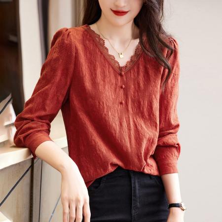 FA56701# 长袖T恤女士轻奢高级感蕾丝打底衫流行爆款洋气小衫上衣  服裝批發女裝批發服飾貨源