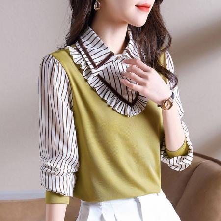 FA56702# 假两件衬衫女士装春早春新款洋气上衣减龄漂亮小衫  服裝批發女裝批發服飾貨源