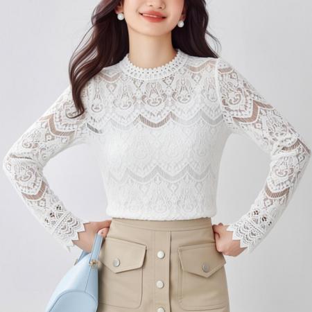 FA56705# 春季欧货蕾丝打底衫女装新款韩版内搭网纱上衣洋气  服裝批發女裝批發服飾貨源