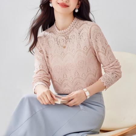 FA56705# 春季欧货蕾丝打底衫女装新款韩版内搭网纱上衣洋气  服裝批發女裝批發服飾貨源