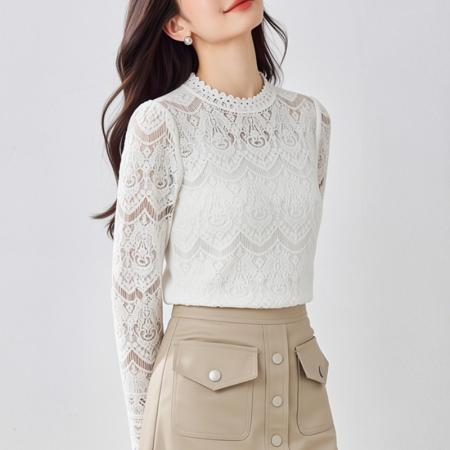 FA56705# 春季欧货蕾丝打底衫女装新款韩版内搭网纱上衣洋气  服裝批發女裝批發服飾貨源