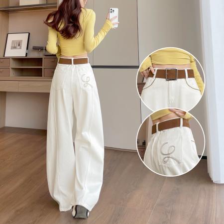 FA56707# 浅色阔腿牛仔裤女春季新款宽松时尚设计感超火直筒拖地裤  服裝批發女裝批發服飾貨源