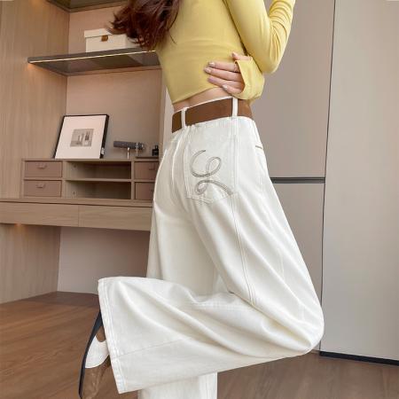 FA56707# 浅色阔腿牛仔裤女春季新款宽松时尚设计感超火直筒拖地裤  服裝批發女裝批發服飾貨源