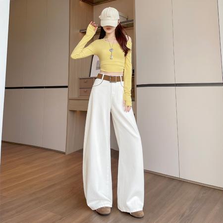 FA56707# 浅色阔腿牛仔裤女春季新款宽松时尚设计感超火直筒拖地裤  服裝批發女裝批發服飾貨源