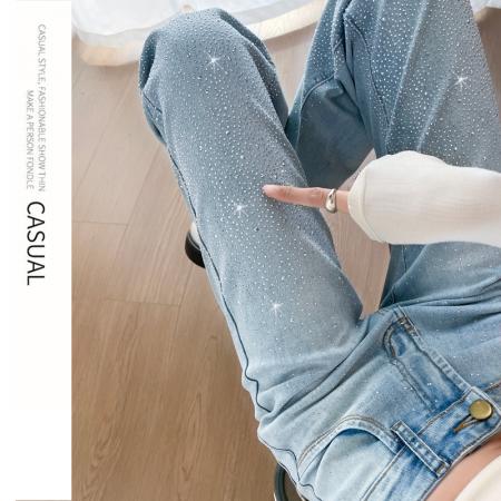 FA56709# 闪钻微喇叭牛仔裤女2026春新款高腰显瘦百搭高级感拖地微喇裤  服裝批發女裝批發服飾貨源