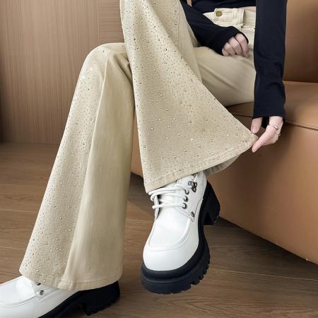 FA56710# 闪钻微喇叭牛仔裤女春新款高腰显瘦百搭高级感拖地微喇裤  服裝批發女裝批發服飾貨源