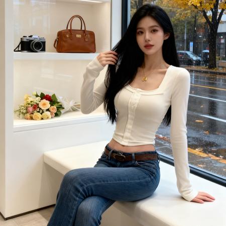 FA56712# 仿棉方领辣妹纯欲风短款春秋长袖T恤女修身内搭上衣  服裝批發女裝批發服飾貨源