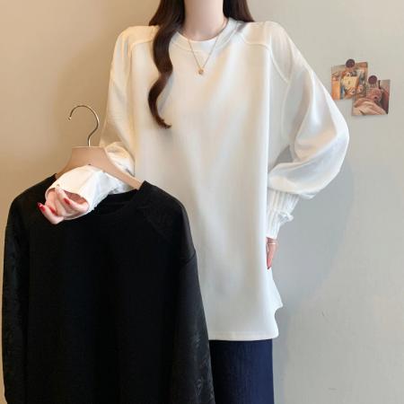 FA56731# 春季新款大码韩版时尚设计感新中式拼接宽松显瘦中长T恤  服裝批發女裝批發服飾貨源