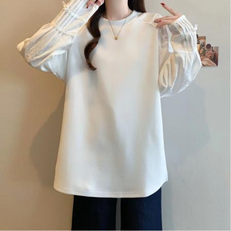 FA56731# 春季新款大码韩版时尚设计感新中式拼接宽松显瘦中长T恤  服裝批發女裝批發服飾貨源