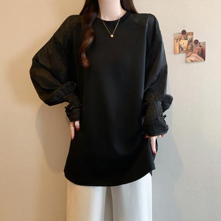 FA56731# 春季新款大码韩版时尚设计感新中式拼接宽松显瘦中长T恤  服裝批發女裝批發服飾貨源