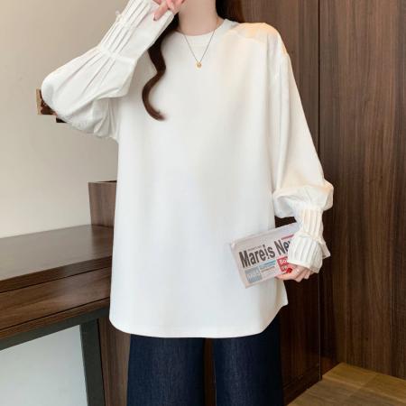 FA56731# 春季新款大码韩版时尚设计感新中式拼接宽松显瘦中长T恤  服裝批發女裝批發服飾貨源