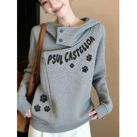 FA56734# 秋冬独特松弛感猫爪印花长袖卫衣女设计感小众慵懒风绝美百搭上衣  服裝批發女裝批發服飾貨源