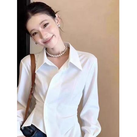 FA56736# 早春法式复古不规则白色纯欲长袖绝美上衣女士设计感小众独特上衣  服裝批發女裝批發服飾貨源