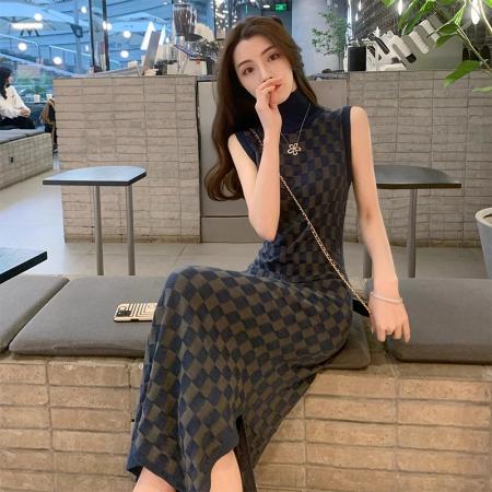 FA56737# 夏季女装设计感法式复古高级轻奢时尚名媛无袖长款连衣裙  服裝批發女裝批發服飾貨源